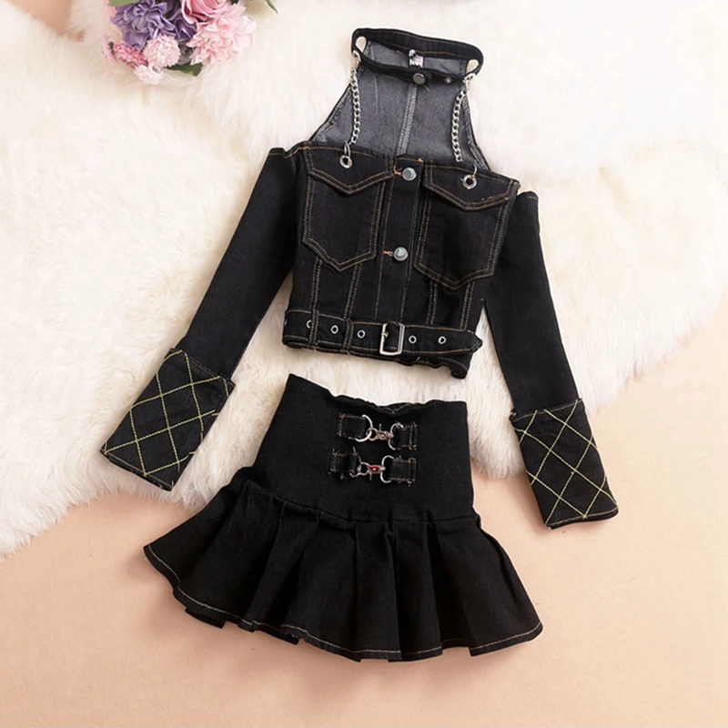 Женский джинсовый костюм VGH винтажный комплект из двух предметов короткий топ с