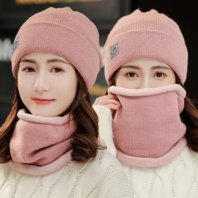 

2022winter 2 Pcs Women Hat Scarf Set Winter Wool Knitted Beanie Cap Warm Confinement Outdoor Cycling HatsInfant Toddler Bonnet