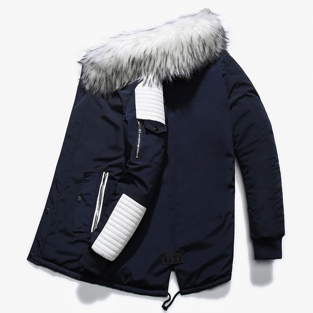 Autumn Winter Parka Men Windbreak Warm Windproof Fur Collar Coats Male Hooded Jackets Men Cotton Padded Jackets Coat Streetwear