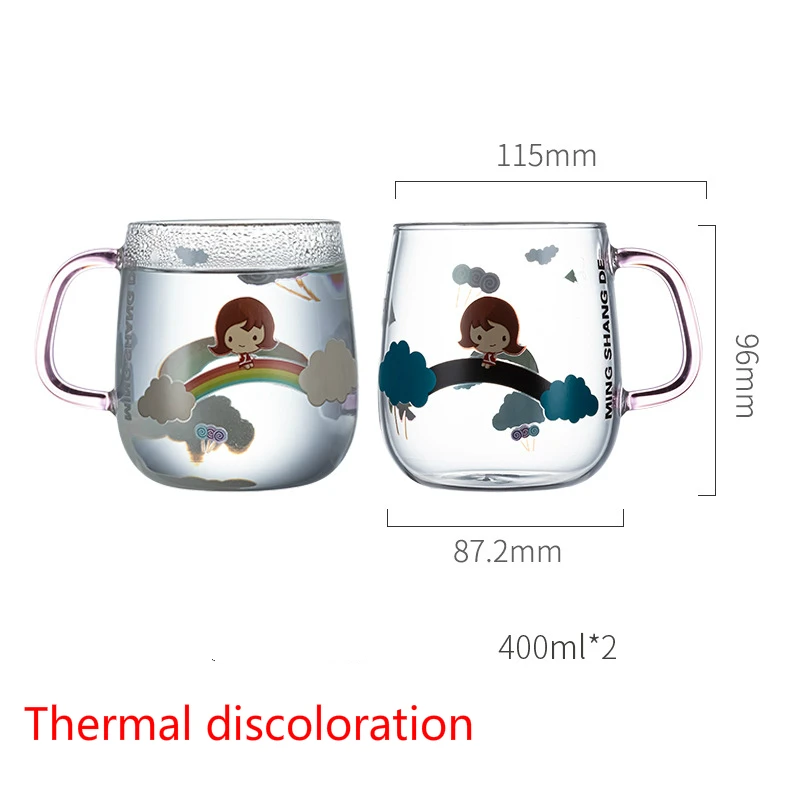 

2PCS Creative Color Changing Mugs with Handle Glass Mug Hot and Cold Color Changing Milk Breakfast Cup Children Juice Cups