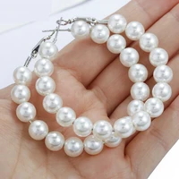 1 pair elegant white pearls statement earrings women oversize pearl circle ear rings earrings
