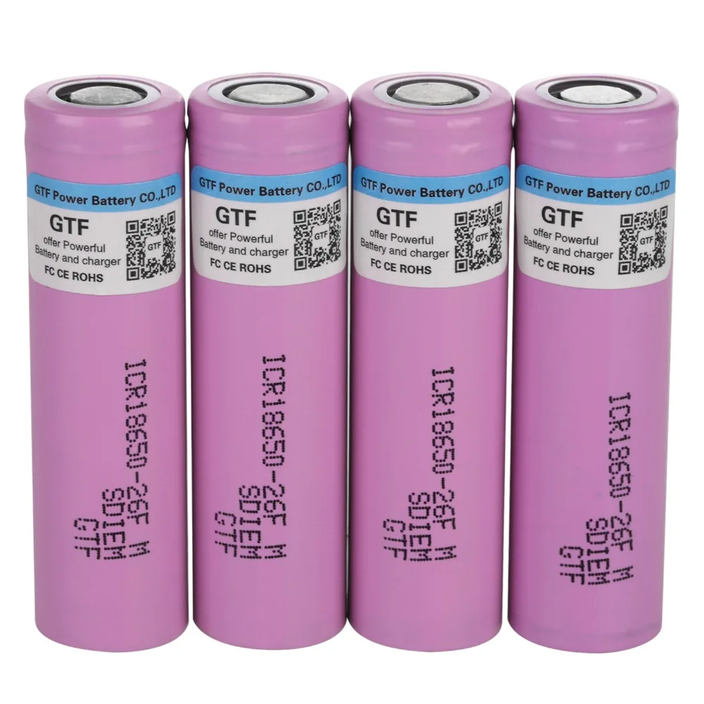 

Original gtf 100% rechargeable lithium battery, 3.7 v 18650 li-ion icr 18650-26f 2600mah 18650 battery for flashlights
