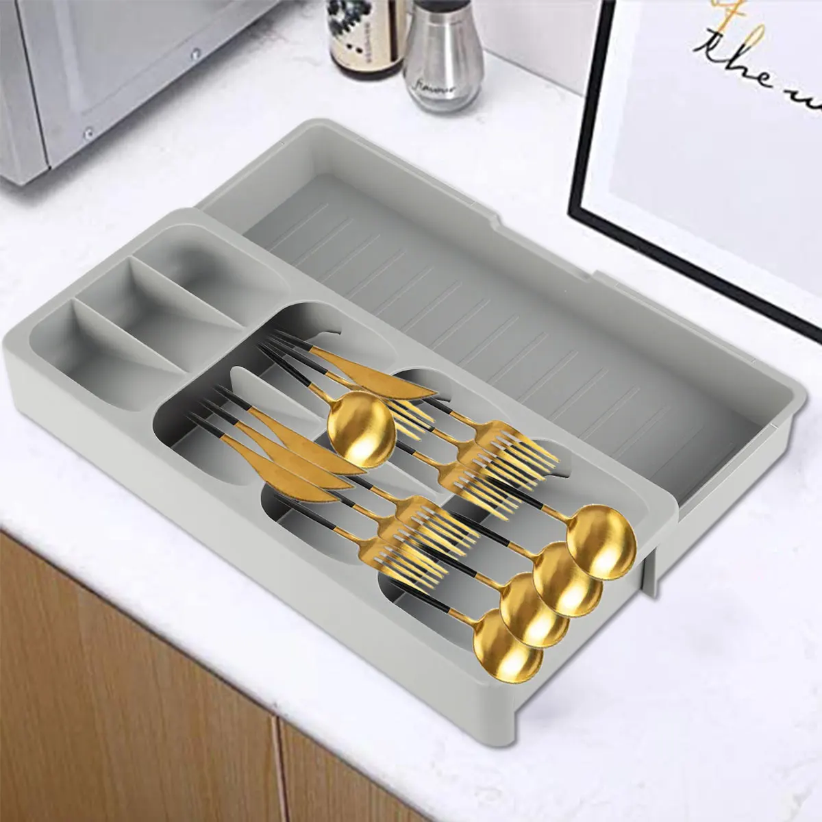 

Storage Tray Practical Kitchen Cutlery Storage Tray Spoon Knife Fork Tableware Organizer PP Container Drawer Separation Storage