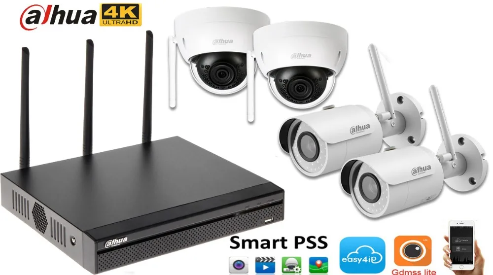 Dahua, беспроводная, wifi, NVR4104HS-W-4KS2, камера, система с 4 шт., 3MP IP, беспроводная, IR, ночное видение, водонепроницаемая, для улицы, Wifi камера