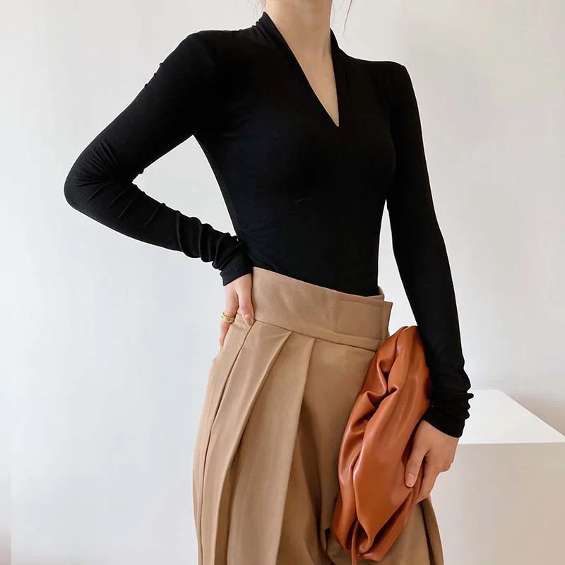 

Spring and autumn women's casual solid color V-neck long-sleeved slim-fit sweater