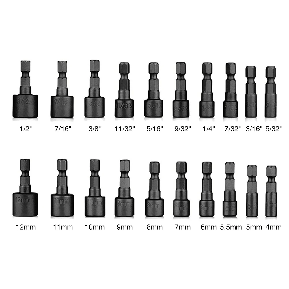

20pcs/set Hexagon Nut Driver Socket Bits Wrench Screwdriver Hex Metric Imperial Repair Multifunction Electric Drill Handle Tools