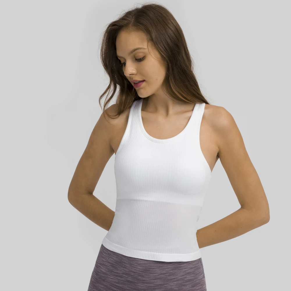 LuLuwomen RIBBED Slim Fit Gym Fitness Workout Tank Top Women Racerback Sport Training Vest Sleeveless Shirts with Built In Bra