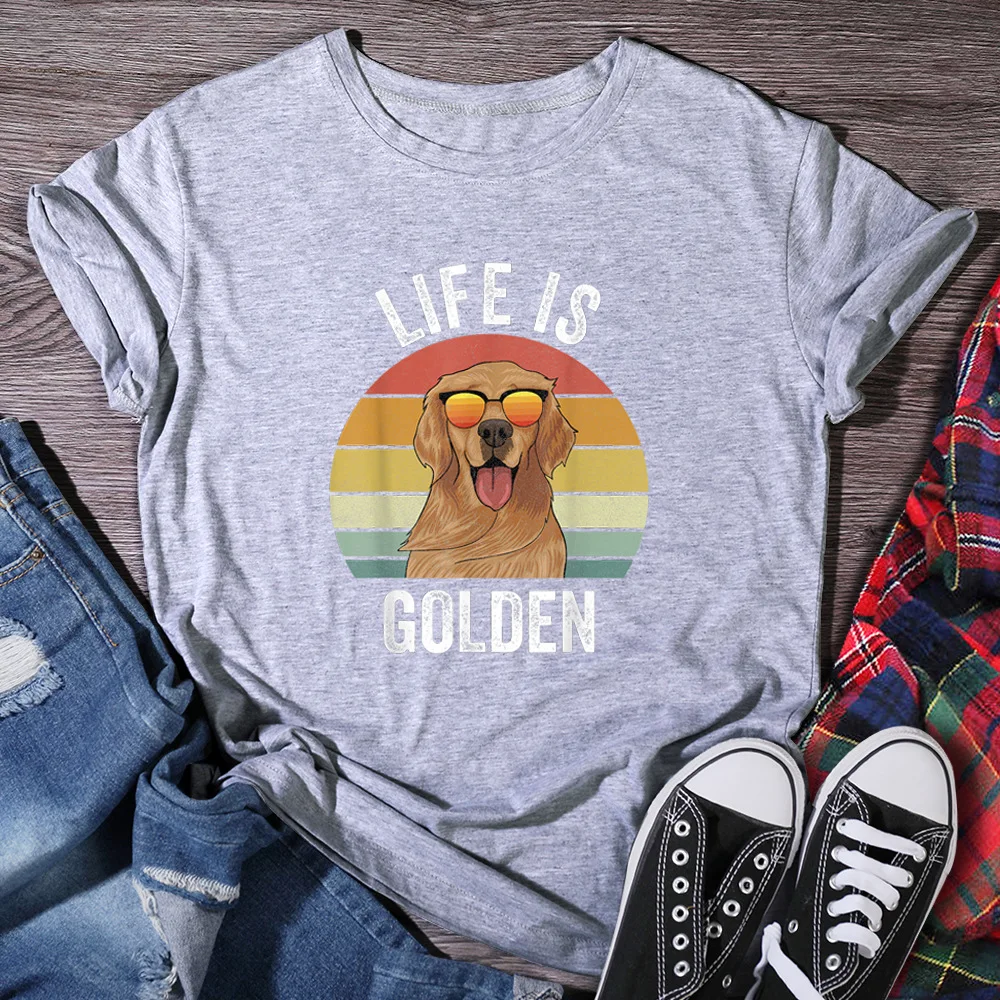 Женская футболка с круглым вырезом Life Is Golden со слоганом женская летняя коротким