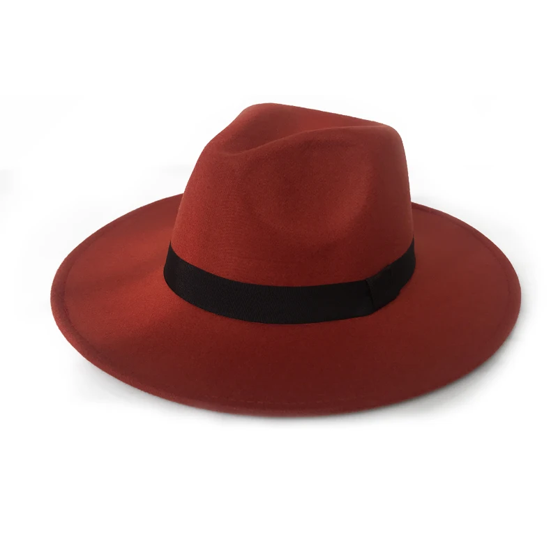 Orange Felt Fedora Элегантная оранжевая шерстяная фетровая шляпа для женщин, Осенние винтажные шляпы Трилби с широкими полями, джазовая церковная Панама, Мужские фетровые шляпы-котелки YY18111 - Цвет: Orange Felt Fedora