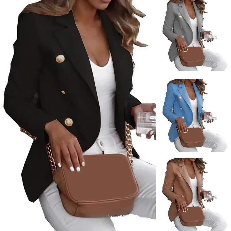 Женский новый тонкий двубортный темперамент черный маленький костюм модный