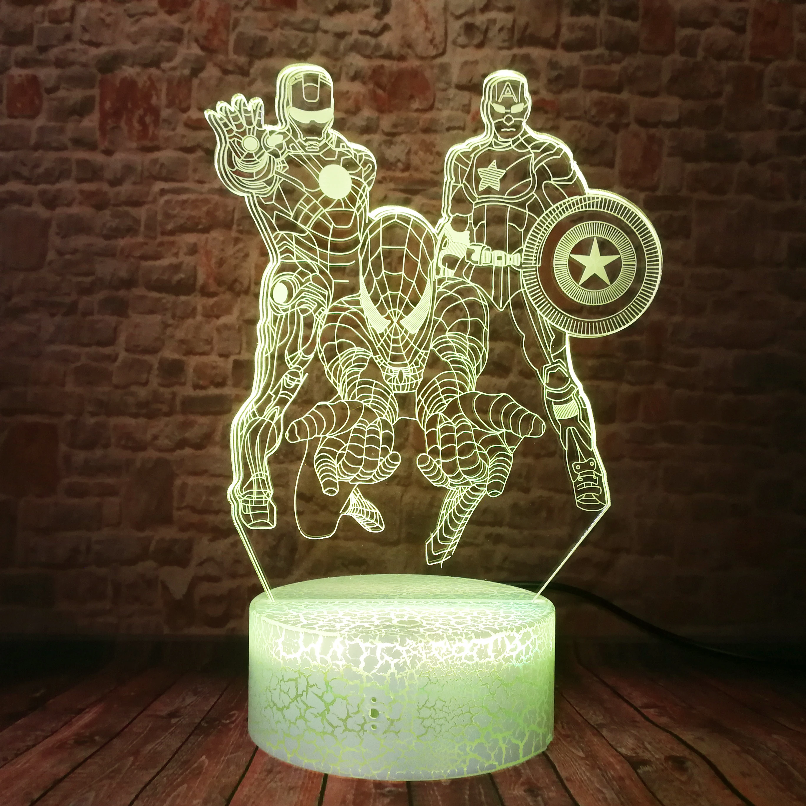 Marvel Comics Iron Man Spiderman Captain America Avengers Endgame Hero 7 Color Changing Led Night Light Child Kids Xmas Toy Gift | Освещение