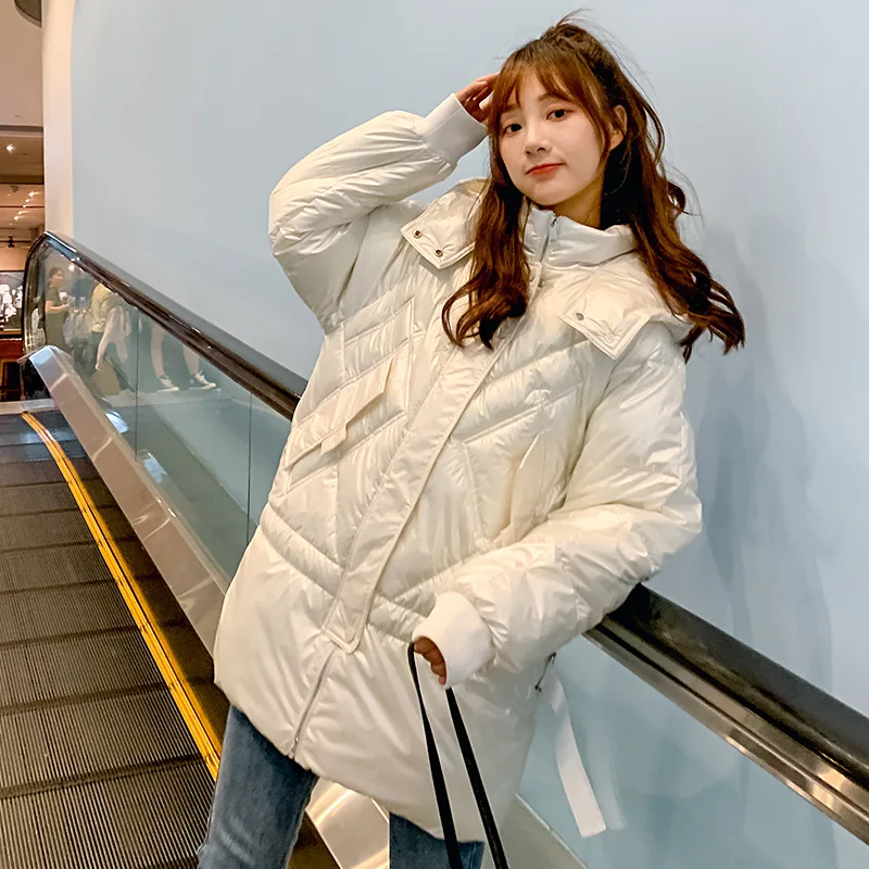 

2021 Winter Blue Hooded Warm Coat Jacket Winter Womens Unique Loose Down Cotton Outwear Hight Quality Female Collection Parkas