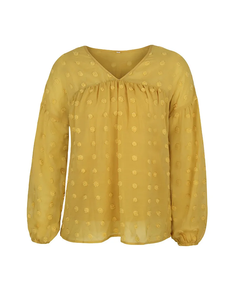 

Donsignet Fashion Women's Blouse New Summer Casual Hot Sale V-neck Pullover Solid Color Chiffon Knitted Top Blouse Top Women