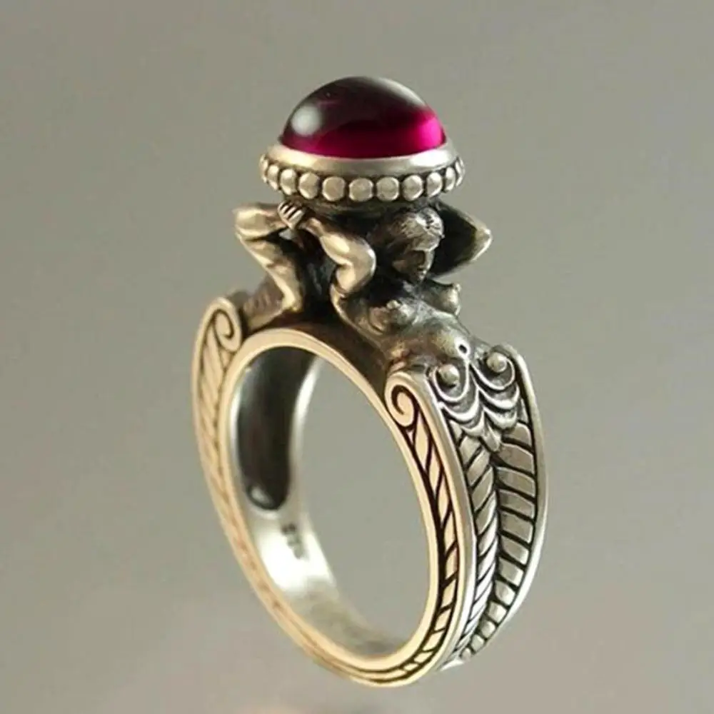 Трендовые женские кольца античные круглые огранки из Красного камня Ювелирное