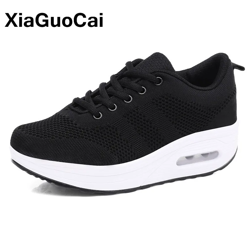 Women Casual Shoes Mesh Flat Platform Shoes Female Knit Cushioning Sneakers Outdoor Spring Autumn Height Increasing Footwear