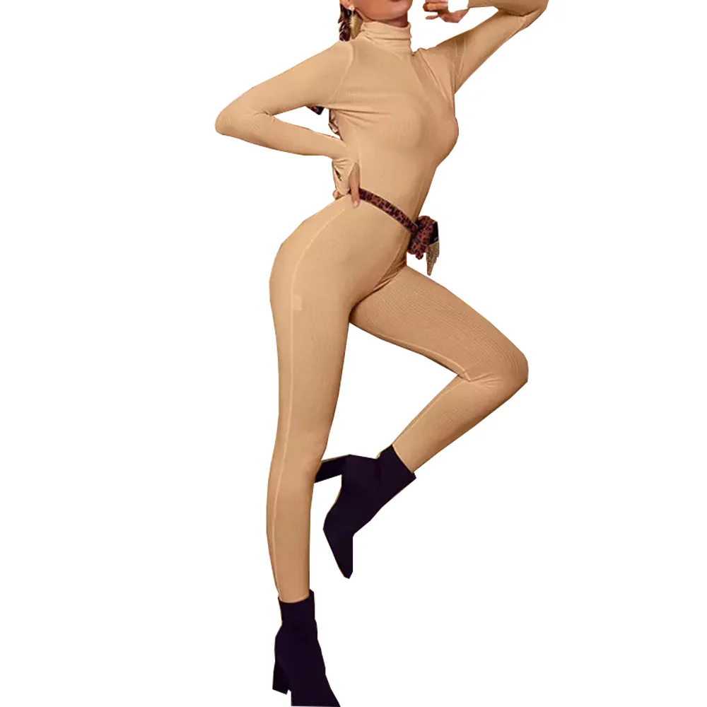 

Love Aing 2021 Spring New Solid Color Knitted Round Neck Long-sleeved Slim Slimming Jumpsuit Sexy Fashion Bodysuit Women