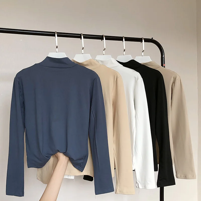 Футболка женская с длинным рукавом простая Облегающая водолазка в Корейском