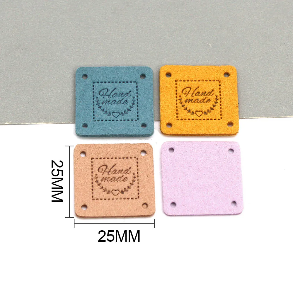 Handmade Tags Square Heart Leather Labels Hand Made for Hats Knitted Sewing Accessories Gift Decor 20pcs | Дом и сад