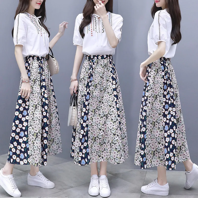 2019 дамы лето 2 предмета с высокой посадкой Лидер продаж юбка для девочек вышивка