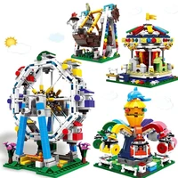 building blocks amusement park carousel ferris wheel pirate ship model diy toy childrens educational gift