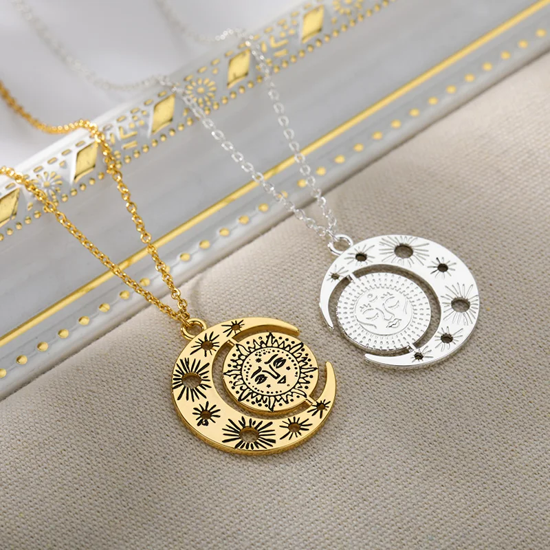 

2021 New Sun and Moon Pendant Necklace Charm Chain Necklaces for Women Choker Necklace Wedding Fashion Jewelry Gift Bijoux Femme