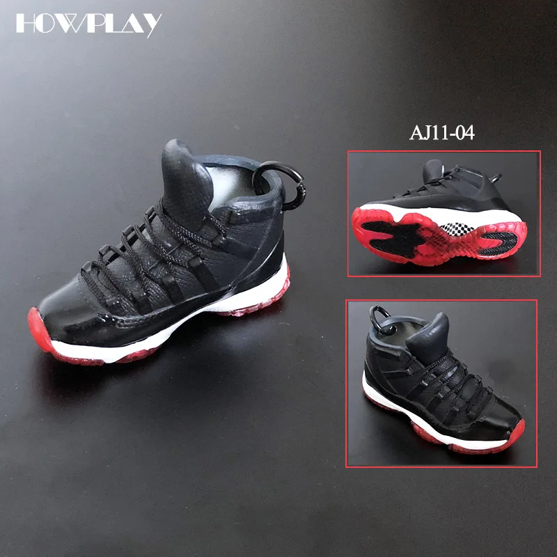 single-AJ11-BR Howplay Mini Sneakers Basketball Shoes Keychain 3D Backpack Pendant Bag Charm AJ1 OW Creative Gifts Keyring for1/6 Soldier Doll - Цвет: single-AJ11-BR