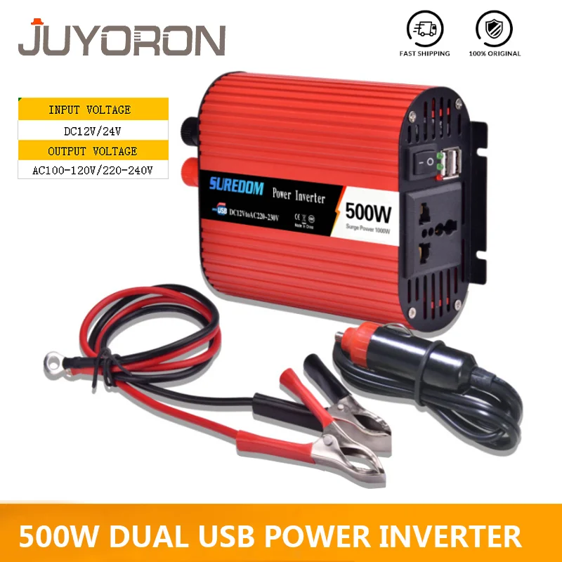 500 Вт двойной USB DC 12 В/24 В к AC 120 В/220 Преобразователь мощности автомобильный