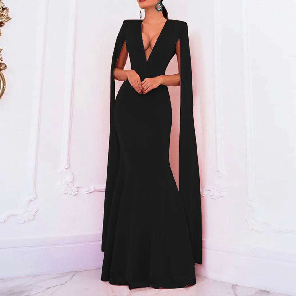 Женское вечернее платье макси с глубоким V образным вырезом и открытой