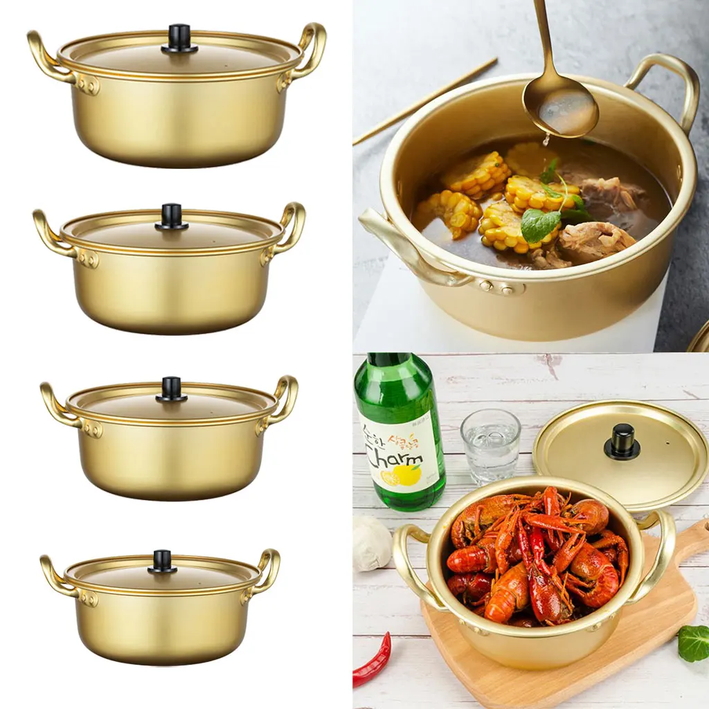 

Korea Yellow Aluminum Noodle Pot w/ Handles Boiler Stock Pot for Soup Round