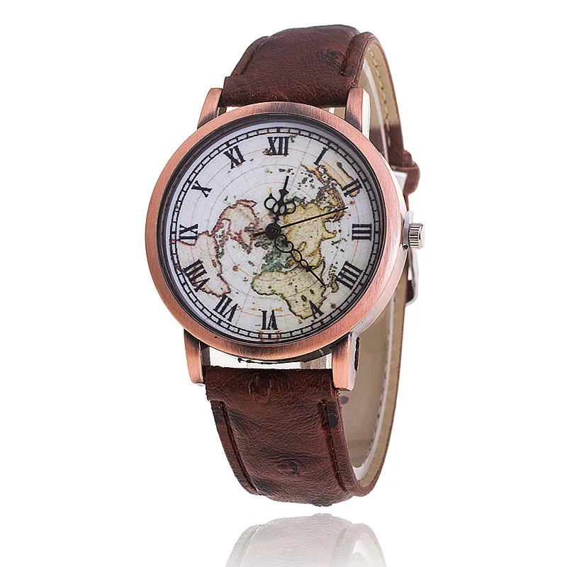

Fashion women's watch high quality watches retro Roman copper case map Wrist Watch quartz watch personality watch simple watch