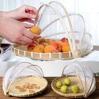 hand woven food anti mosquito tent tray foldable fruit vegetable bread storage basket simple outdoor picnic mesh net cover