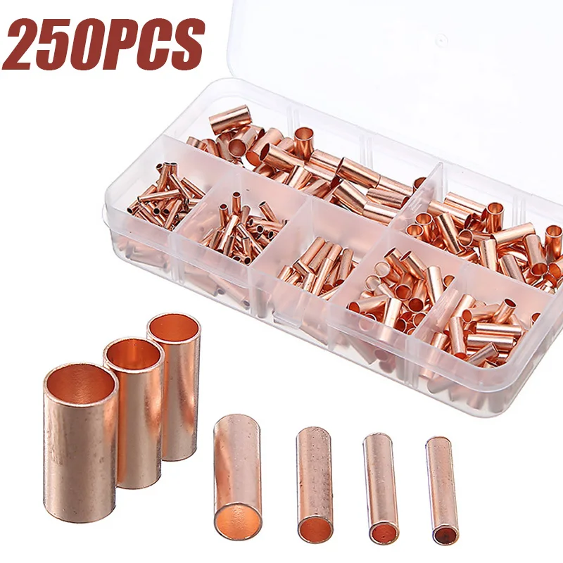 250PCS Copper Connecting Pipe Wire Joint Small Copper GT 1-6mm Copper Hole Connecting Tube Wire Connector Hardwares Fitting
