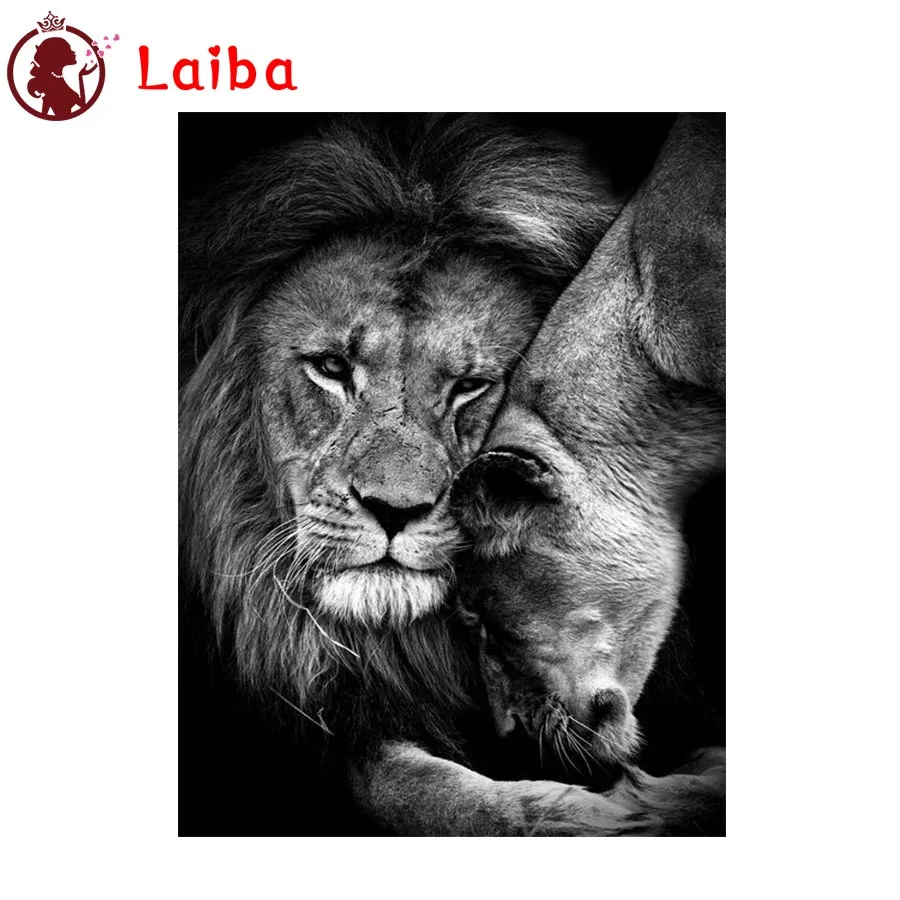 

Diamond Embroidery Black and white animal lion companion Diamond Painting Full Square round drill Mosaic Cross Stitch Wall Art