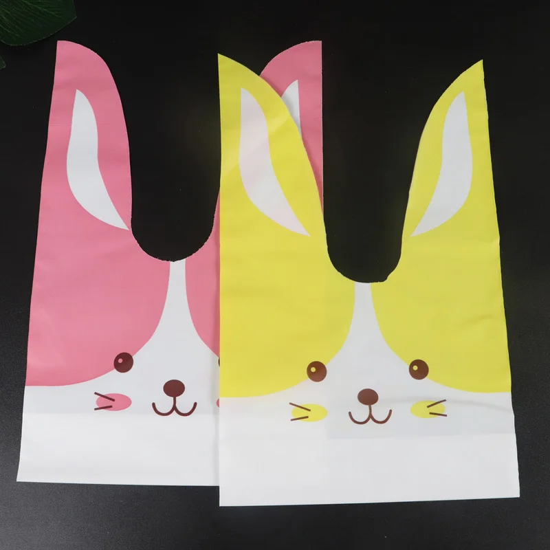 50 pcs 13*22cm Cute Big Eyes Pink Dimple Well-behaved White Rabbit Face Long Ears Candy Packaging Bag Cookies Nougat Goodie Bags images - 6