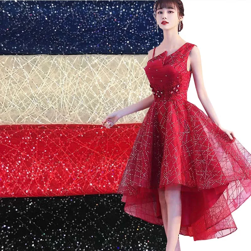 1 ярд, африканская Свадебная кружевная ткань с блестками для платья, причудливая ткань «сделай сам», сетчатая вышитая Лоскутная Ткань для шитья, ширина 130 см