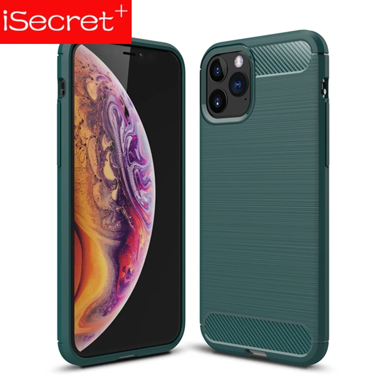 Противоударный чехол из углеродного волокна для Iphone 11 Pro Max силиконовый мягкий
