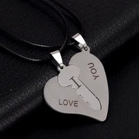 creative heart key lock titanium steel couple necklace set lovers pendant jewelry valentines day memorial gift