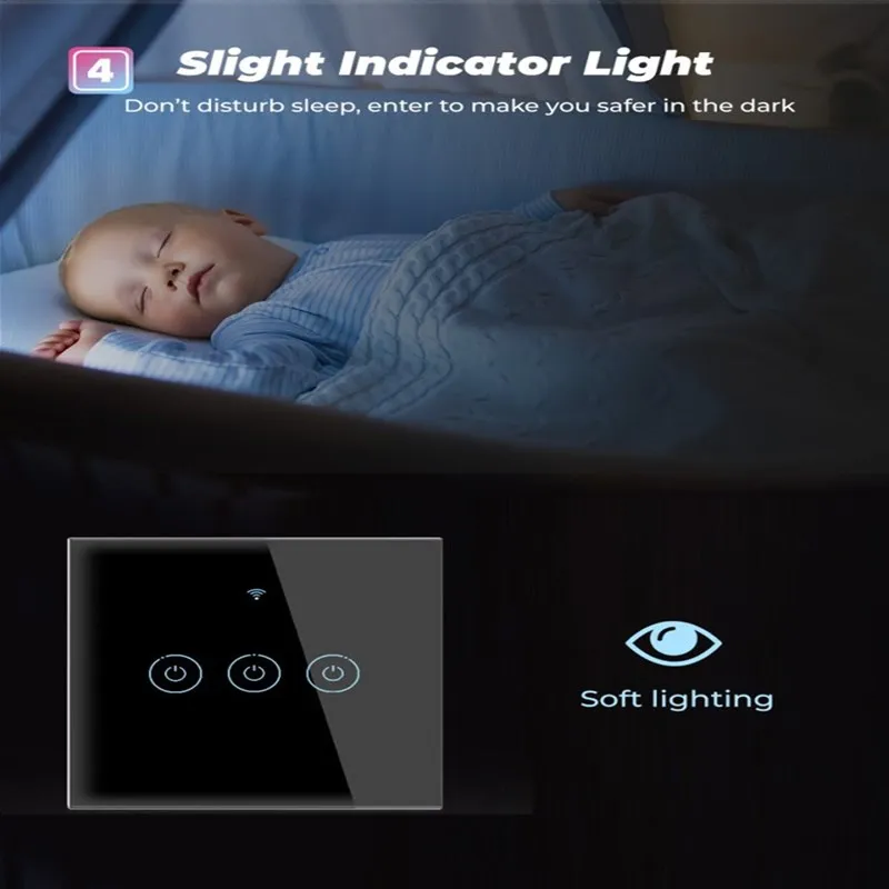 1/2/3 Gang Wifi Smart Light Switch Glass Screen Touch Panel Voice Control Wireless Switches Work With Alexa Google Home Tuya |