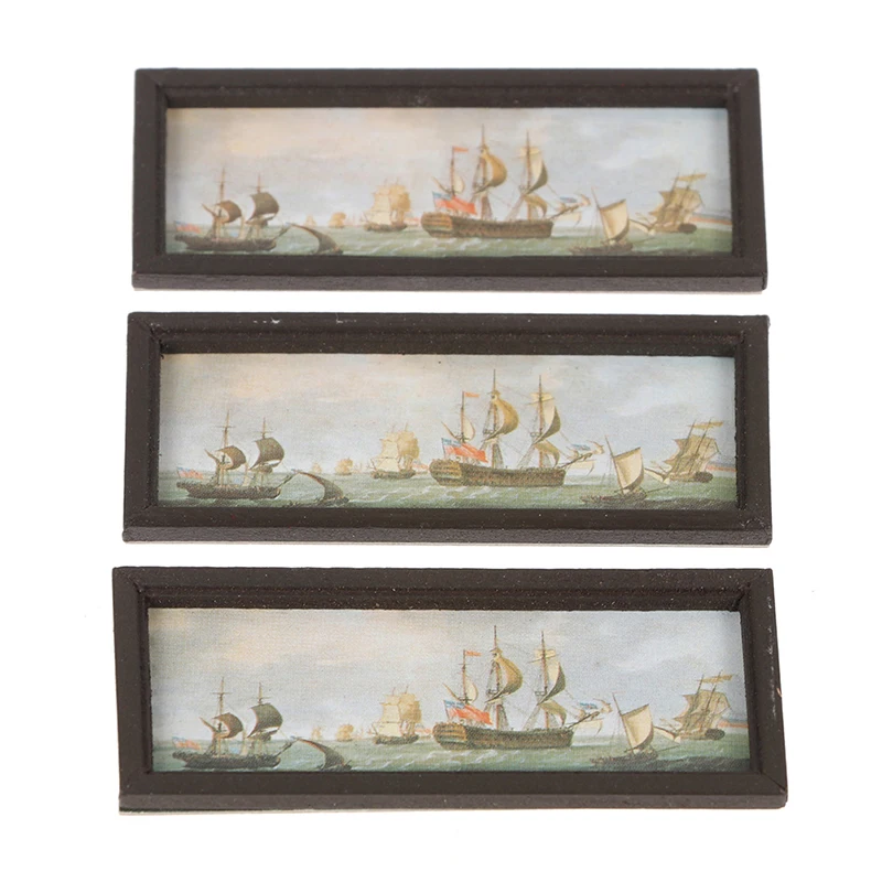 

Картина маслом для кукольного домика, 3 шт., настенное изображение парусника, аксессуары 1:12, миниатюрный кукольный домик