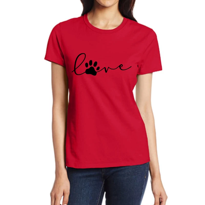 

Love Cat Paw Printing Summer Women'sT-Shirt O-neck Simplicity Casual Sport Fashion Trend Unisex Couple Tee