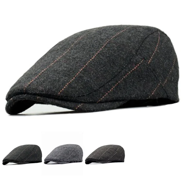

Wool Unisex Autumn Winter Newsboy Caps Striped Warm Tweed Octagonal Hat for Male Detective Hats Retro Flat Caps Chapeau for Men