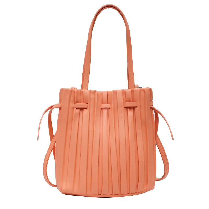 

Drawstring Open Design Bucket Crossbody Bags For Women 2020 Solid Color Pleated Shoulder Handbags Travel Cross Body Bag Purse