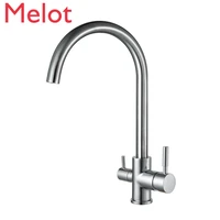drinking water faucet 3 way water filter purifier kitchen faucets for sinks taps 304 stainless steel faucet brushed water tap