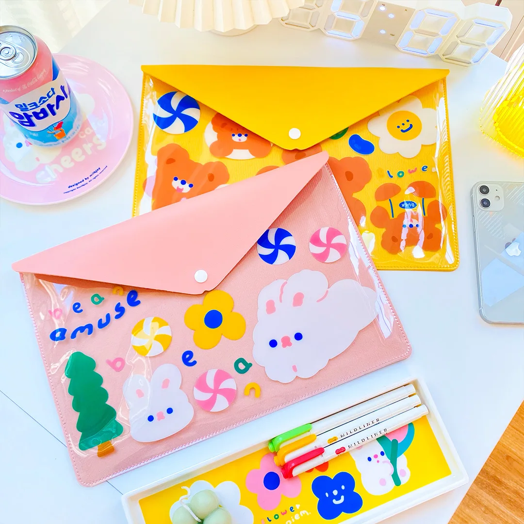 

Milkjoy Forest Bunny Storage Bag Desk Organizer Cute Cartoon Snap Button A4 File Bag Card Holder