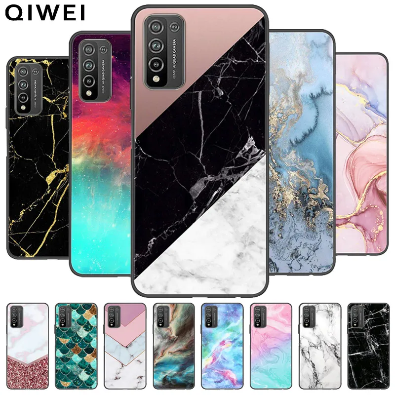 for huawei p smart 2021 case marble printed soft silicone black bumper case for huawei psmart 2020 2019 phone cases tpu cover free global shipping
