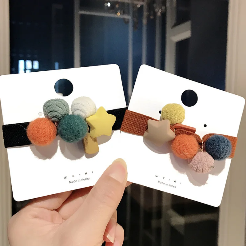 

Cute Solid Ball Elastic Rubber Hair Band for Kids Girls Head Wear Ponytail Holders Hair Accessories Pompom Scrunchie Hair Ties