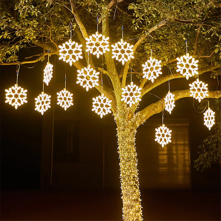 

2021 New 30cm Christmas Snowflakes Fairy String Light Outdoor Waterproof Party Wedding Garden Hanging Garland Light 220V No Plug