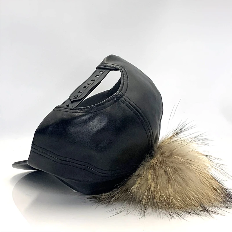 Бейсболка со съемным меховым помпоном кожаная кепка повседневная высокого
