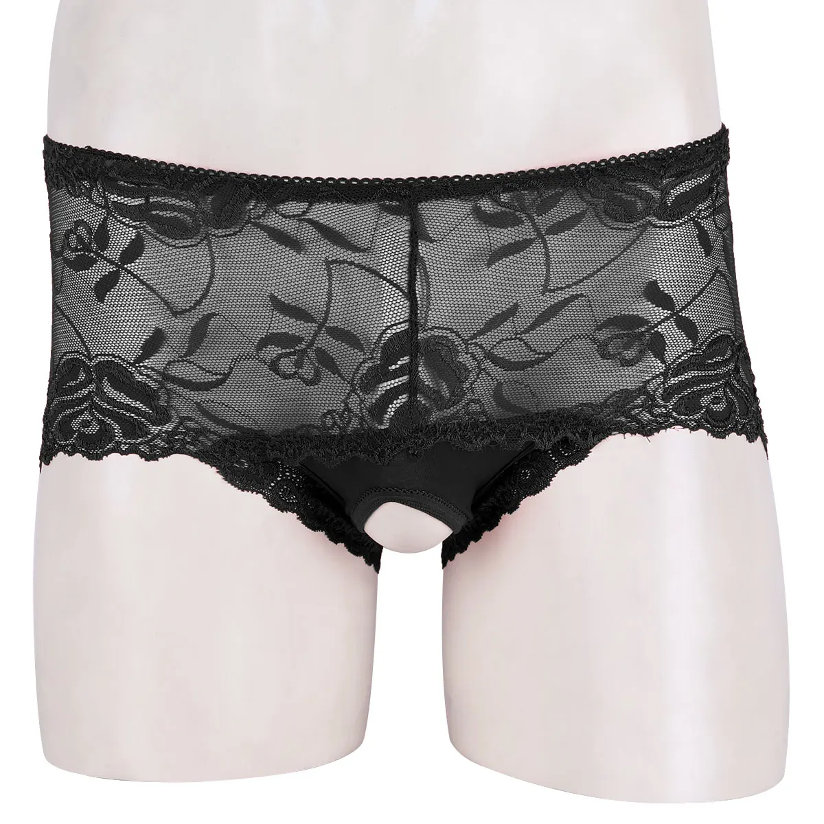 Мужские трусы бикини с высокой талией синие прозрачные кружевные сексуальные