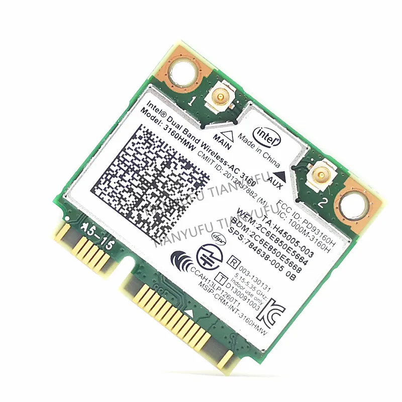 Mini PCI e Wi Fi Беспроводной bluetooth карта для ноутбука Dual Band 2 4 ГГц 5 Intel 3160 3160HMW 802.11ac AC +